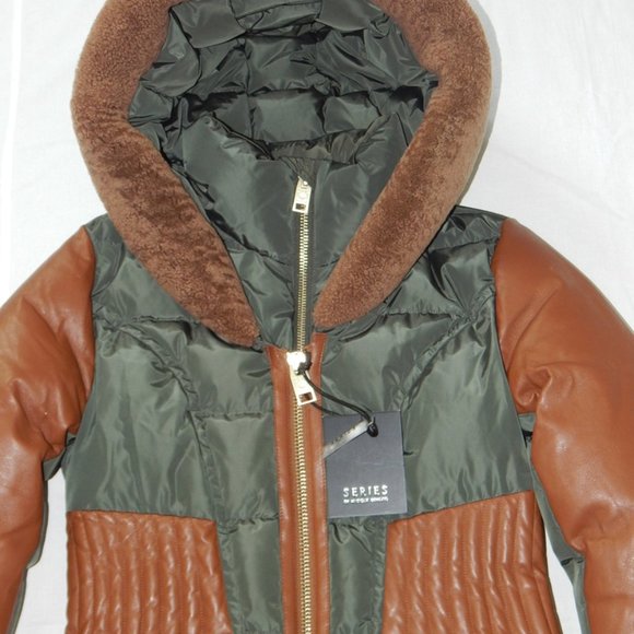 NB Series by Nicole Benisti COURVECHAL Two- tone Quilted Down Coat Fur Trim NWT - Picture 8 of 12